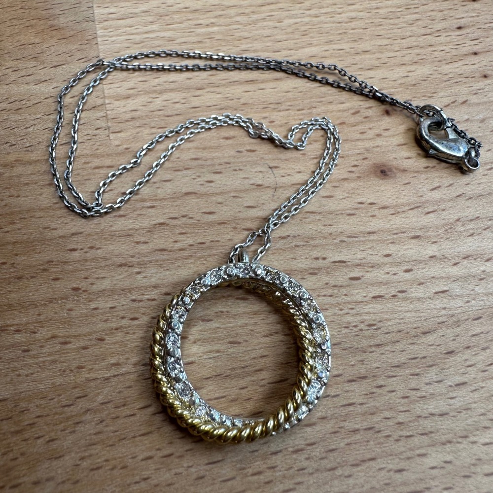 Avon Women Necklace OS Silver Gold Reversible Rhinestone Twisted Rope Circle